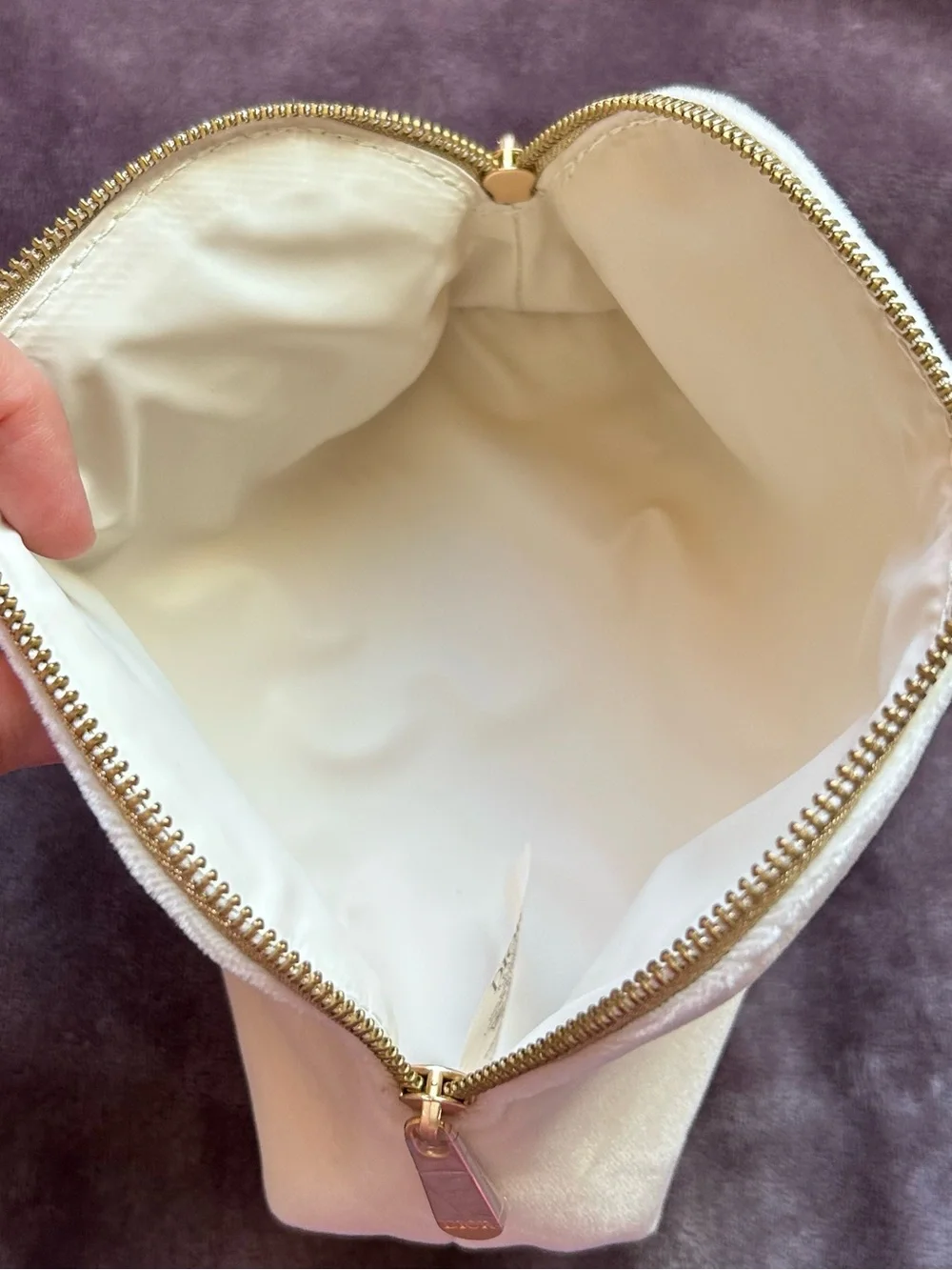 Dior Beauty Plush Velvet Golden Logo Cosmetic Makeup Zipper Pouch Cream OS